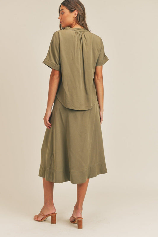 MABLE Short Sleeve Top and Button Down Midi Skirt Set - Mack & Harvie