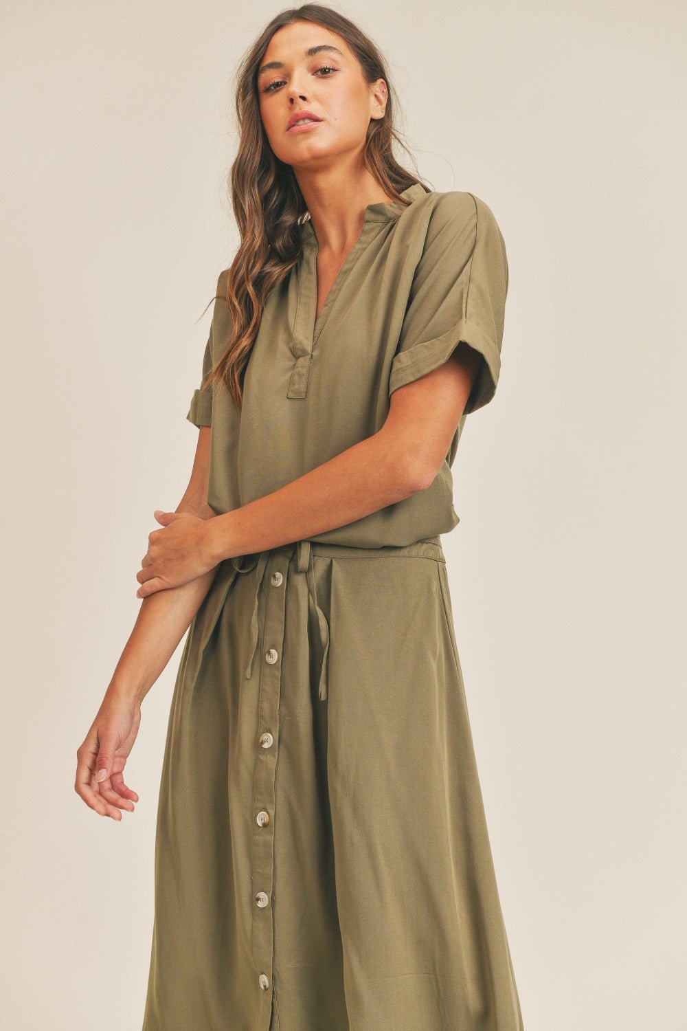 MABLE Short Sleeve Top and Button Down Midi Skirt Set - Mack & Harvie