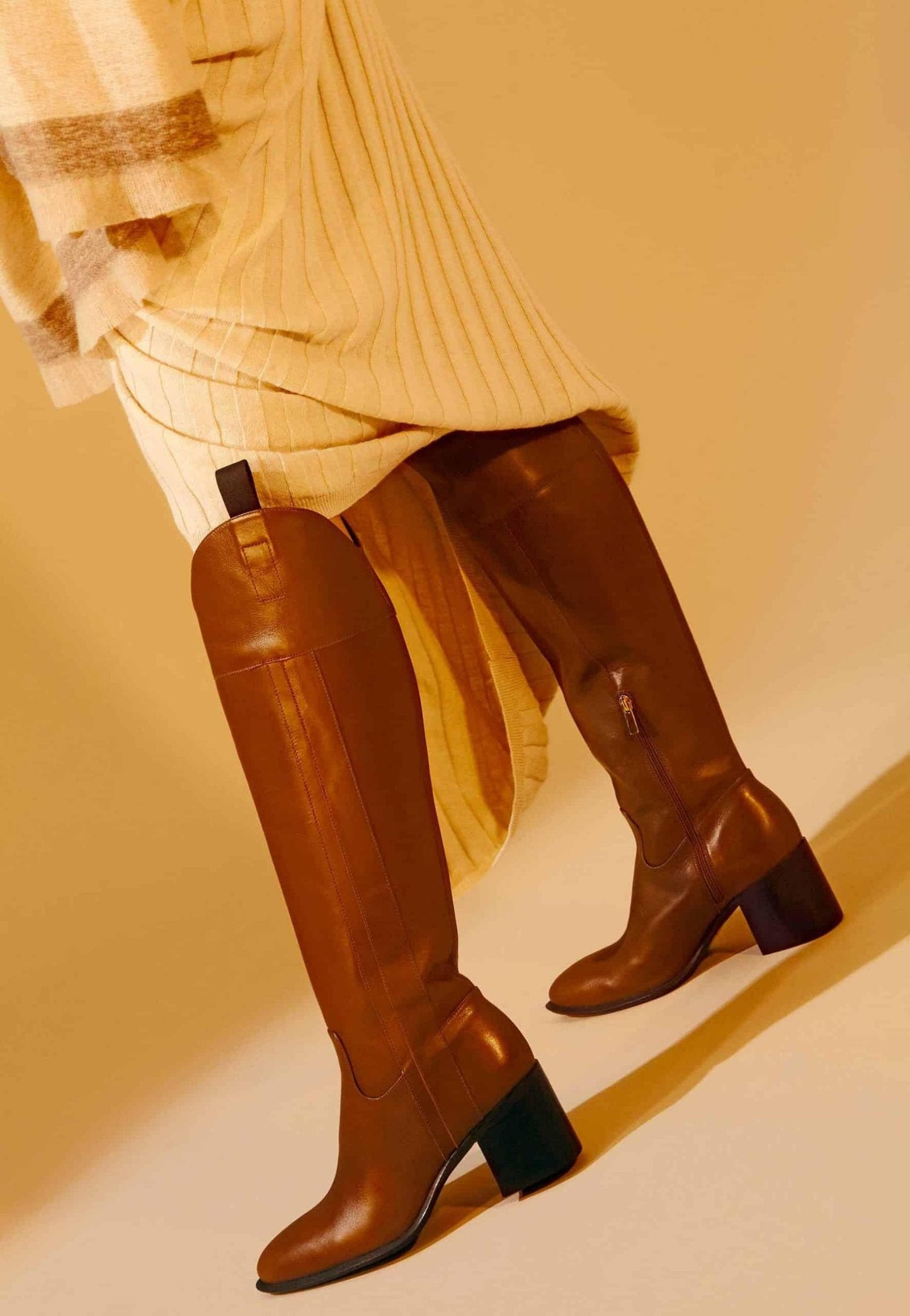 Brown Calf Leather Knee-High Boots