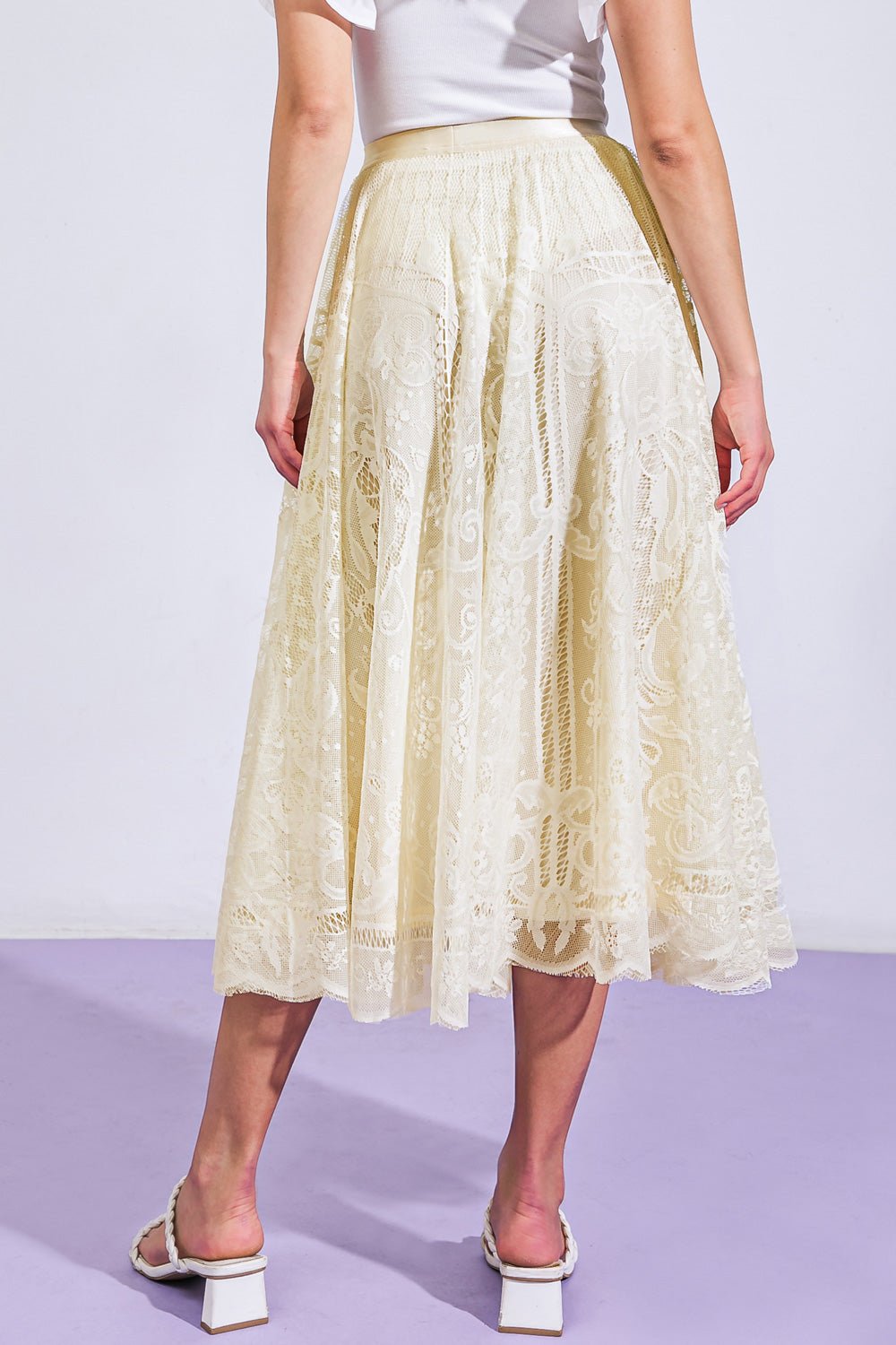 MEANINGFUL MOMENT WOVEN LACE MIDI SKIRT - Mack & Harvie