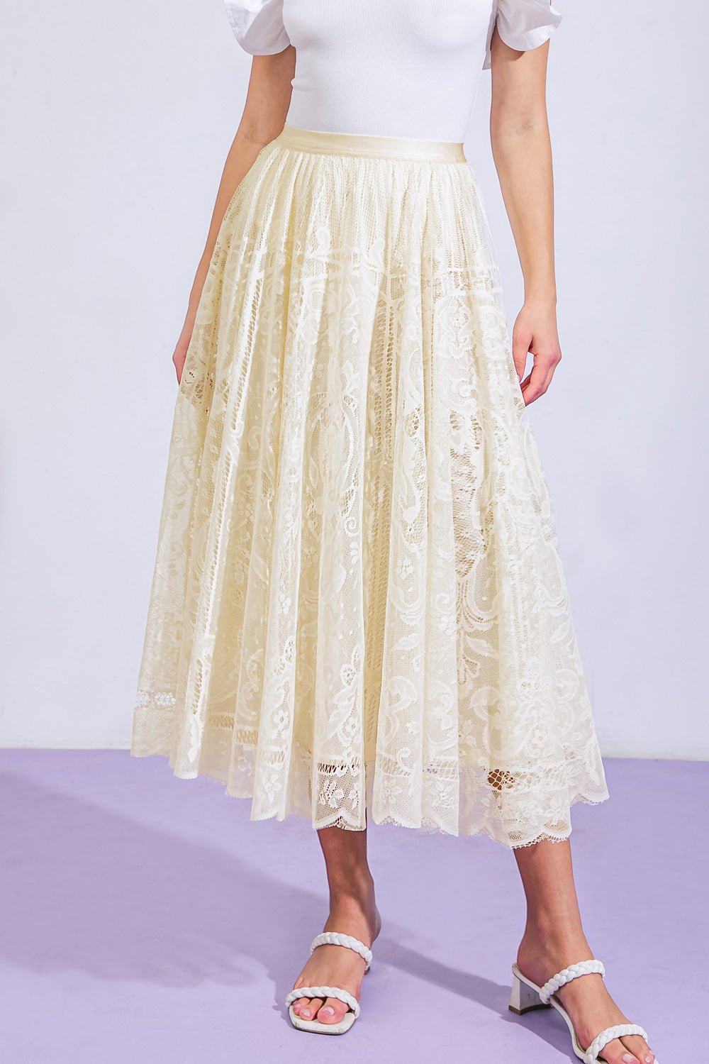 MEANINGFUL MOMENT WOVEN LACE MIDI SKIRT - Mack & Harvie