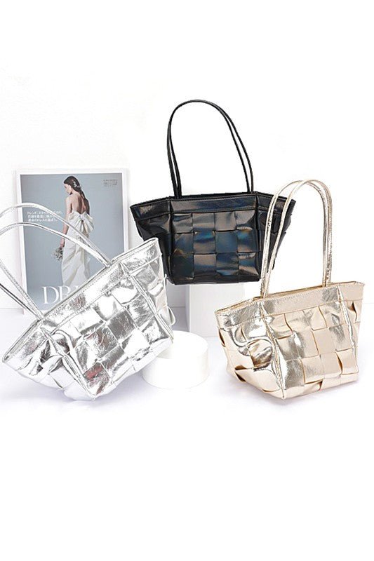 Metallic Faux Leather Weaved Small Tote Bag - Mack & Harvie