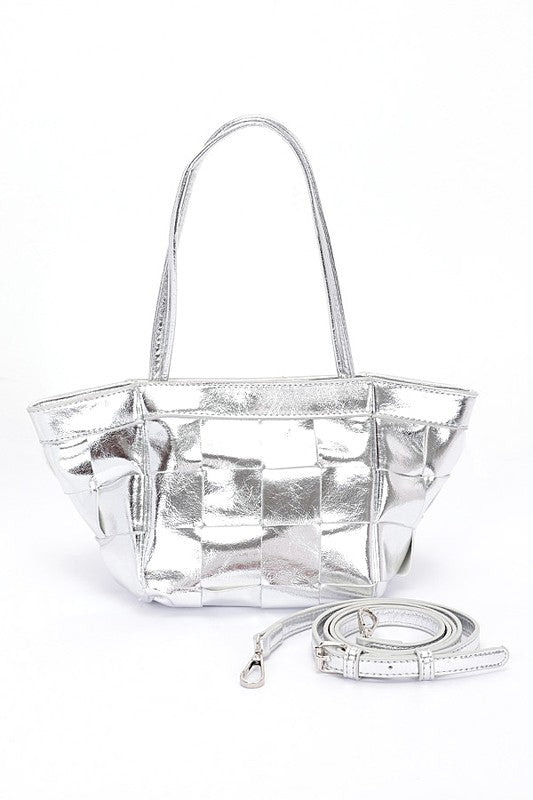 Metallic Faux Leather Weaved Small Tote Bag - Mack & Harvie