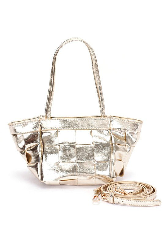 Metallic Faux Leather Weaved Small Tote Bag - Mack & Harvie