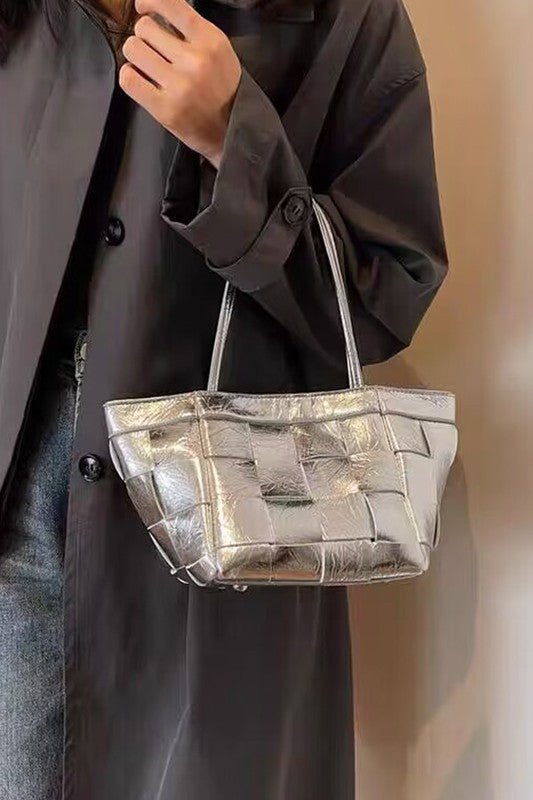 Metallic Faux Leather Weaved Small Tote Bag - Mack & Harvie
