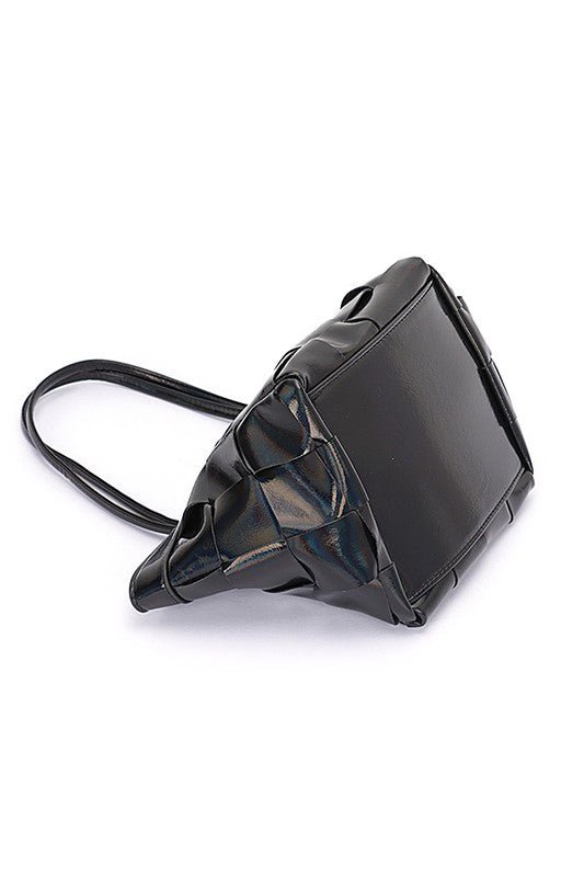 Metallic Faux Leather Weaved Small Tote Bag - Mack & Harvie