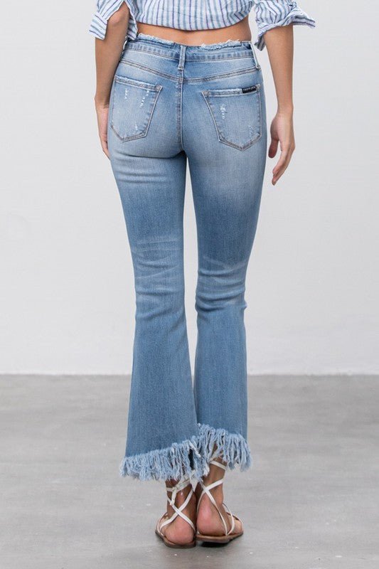 MID RISE LONG BOTTOM FRAYED CROP FLARE - Mack & Harvie