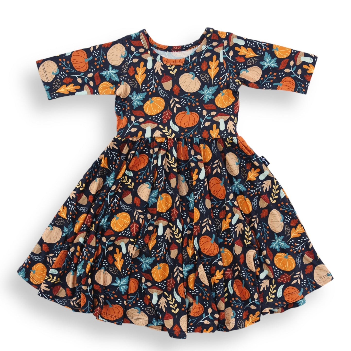 MID SLEEVE TWIRL DRESS - Pumpkin Leaves - Mack & Harvie