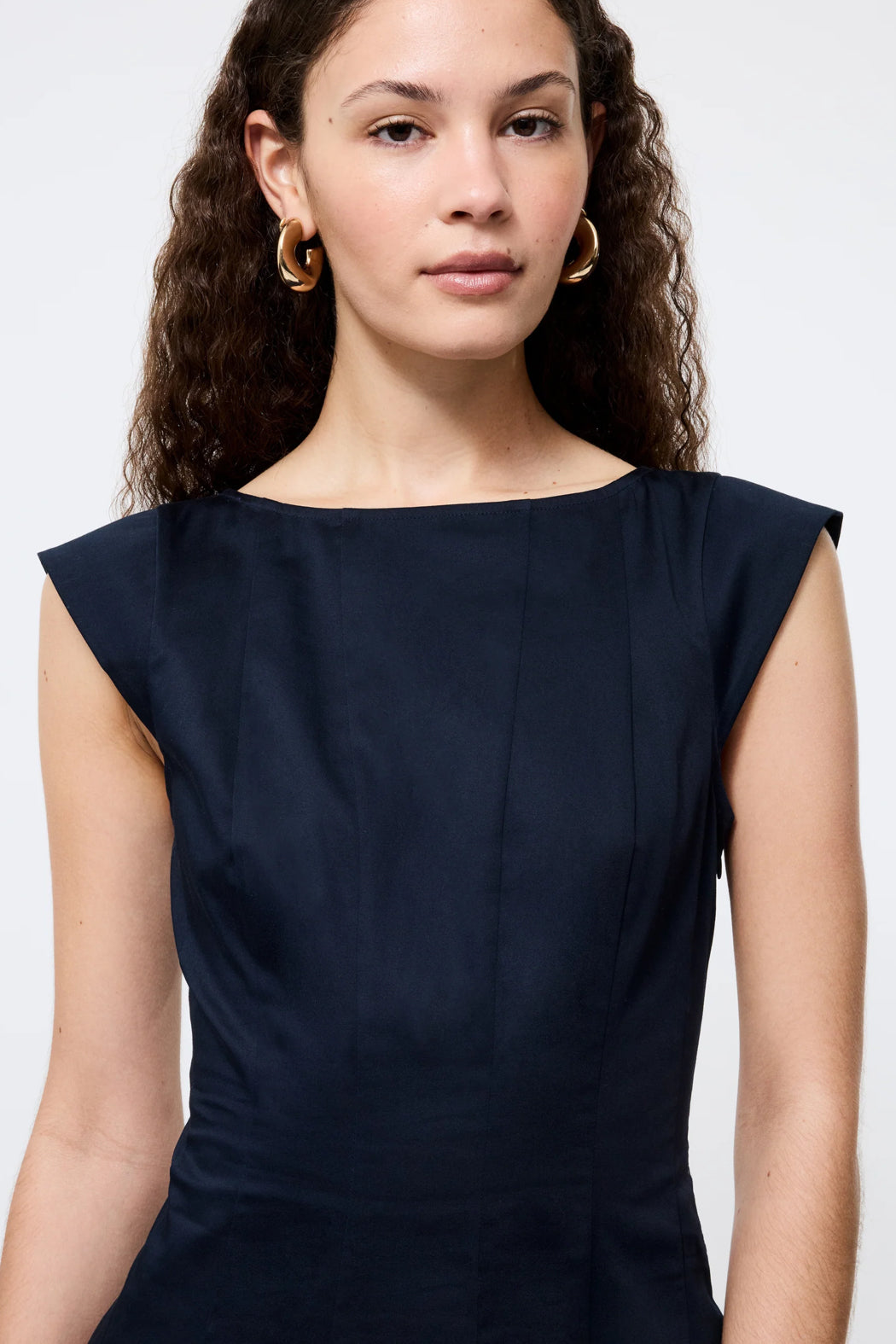 Multi Seam Sateen Dress- Marine