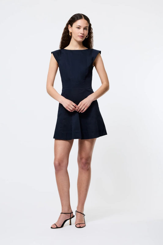 Multi Seam Sateen Dress- Marine