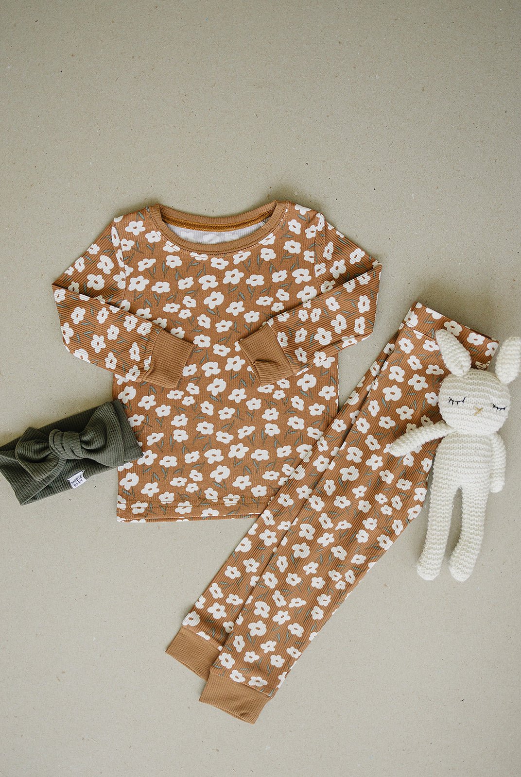 Mustard Floral Ribbed Bamboo Cozy Set - Mack & Harvie