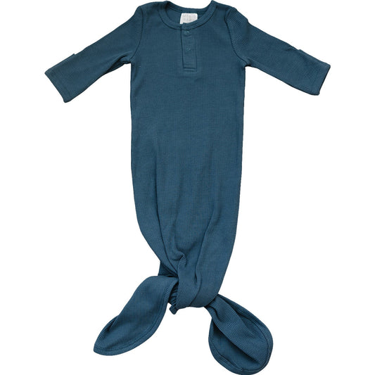 Navy Organic Cotton Ribbed Knot Gown - Mack & Harvie