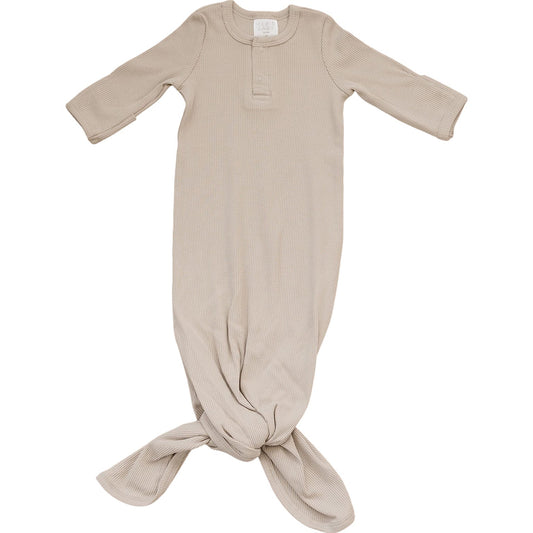 Oatmeal Organic Cotton Ribbed Knot Gown - Mack & Harvie