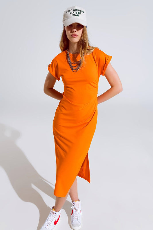 Orange Maxi Dress With Slid and Rouche at the Side - Mack & Harvie