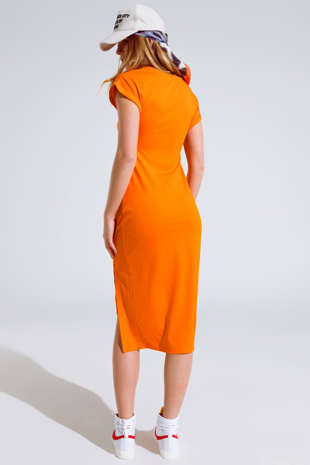 Orange Maxi Dress With Slid and Rouche at the Side - Mack & Harvie