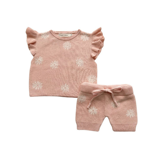 Organic Knit Short Set - Coral Daisies - Mack & Harvie