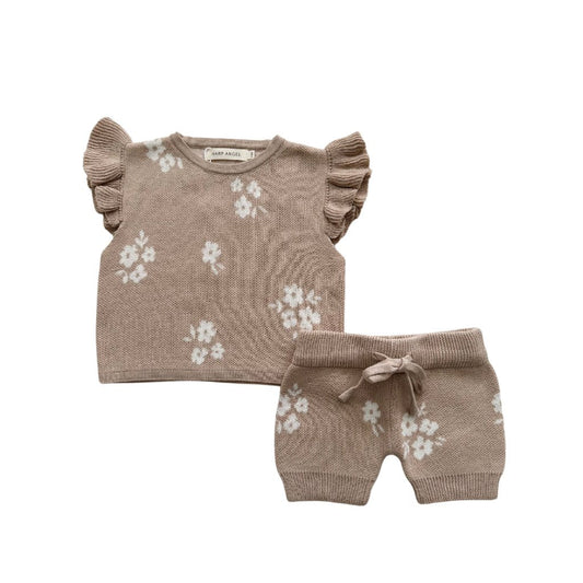 Organic Knit Short Set - Tan Floral - Mack & Harvie