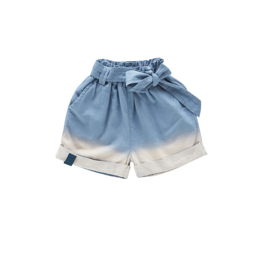 Girls Denim Shorts with Belt - Light Blue