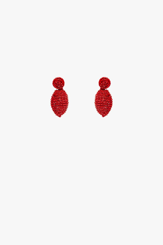 Oval Shape Beaded Earrings in Red - Mack & Harvie