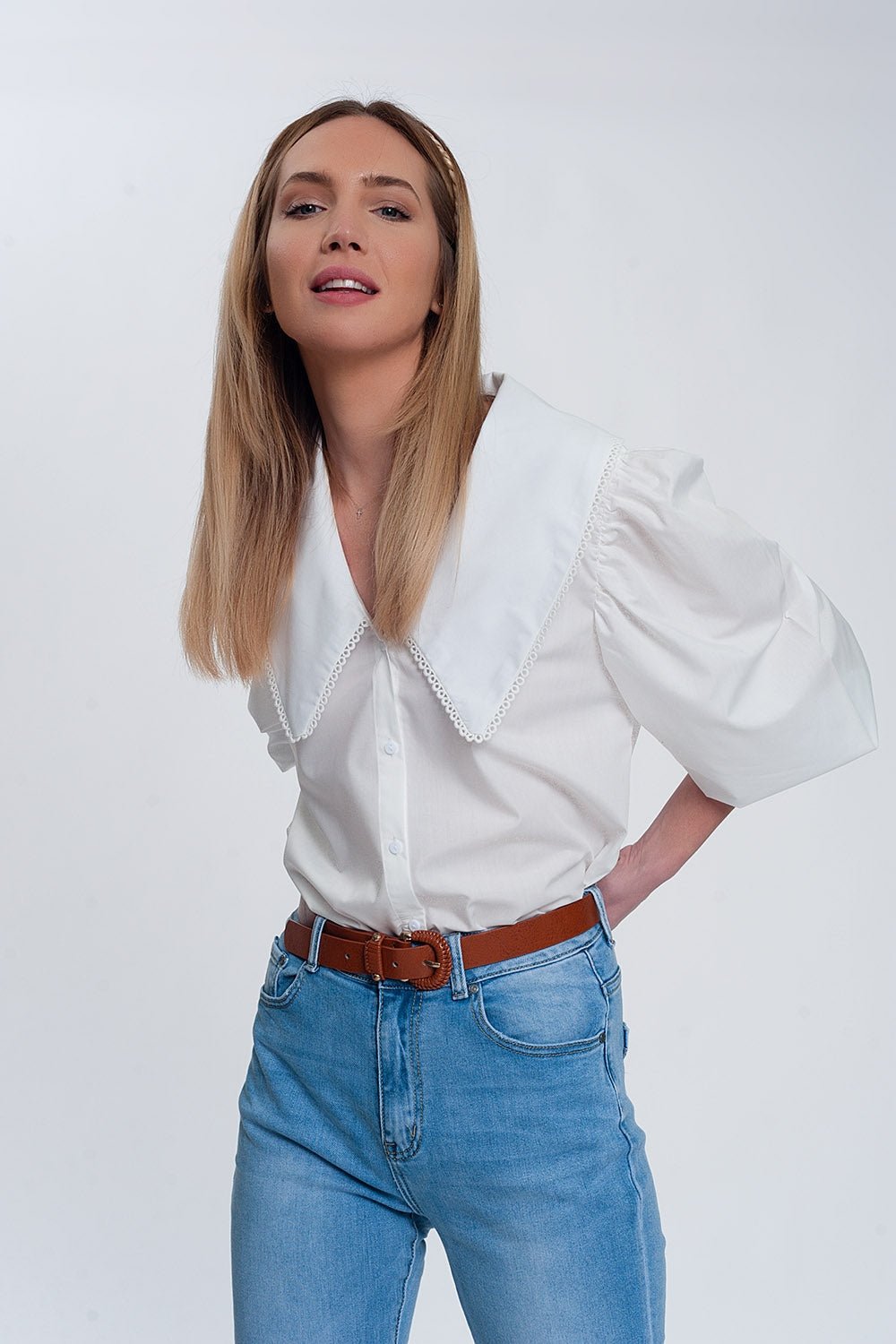 Oversized Collared Shirt in White - Mack & Harvie