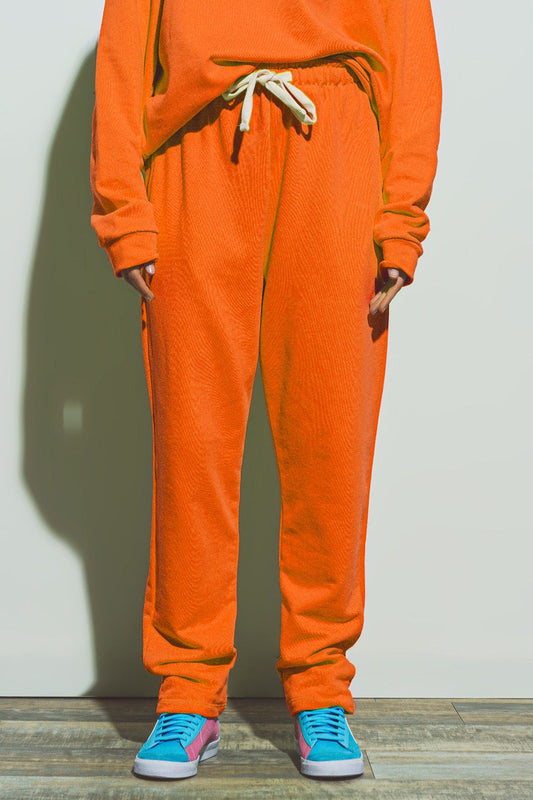 Oversized Jogger With Tie Waist in Bright Orange