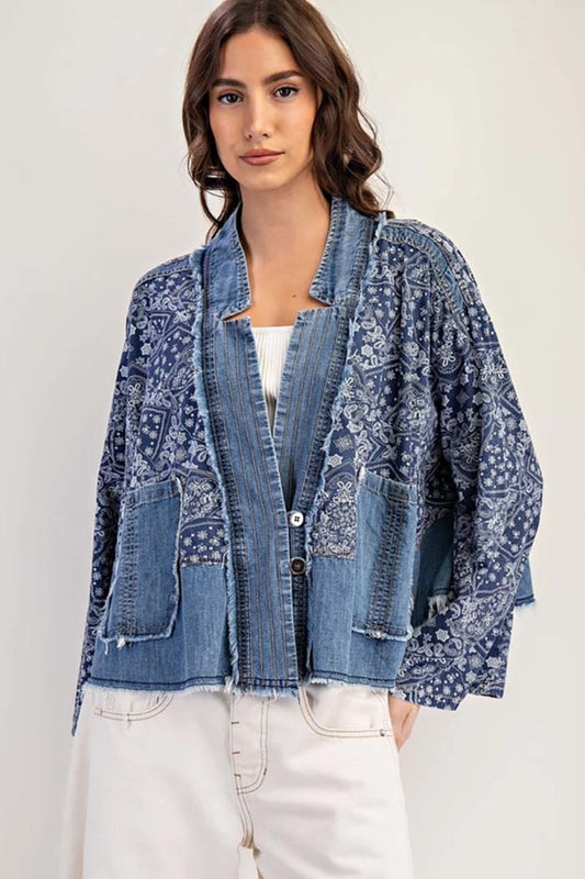 Paisley Mix Denim Boho Western Jacket
