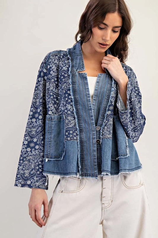 Paisley Mix Denim Boho Western Jacket