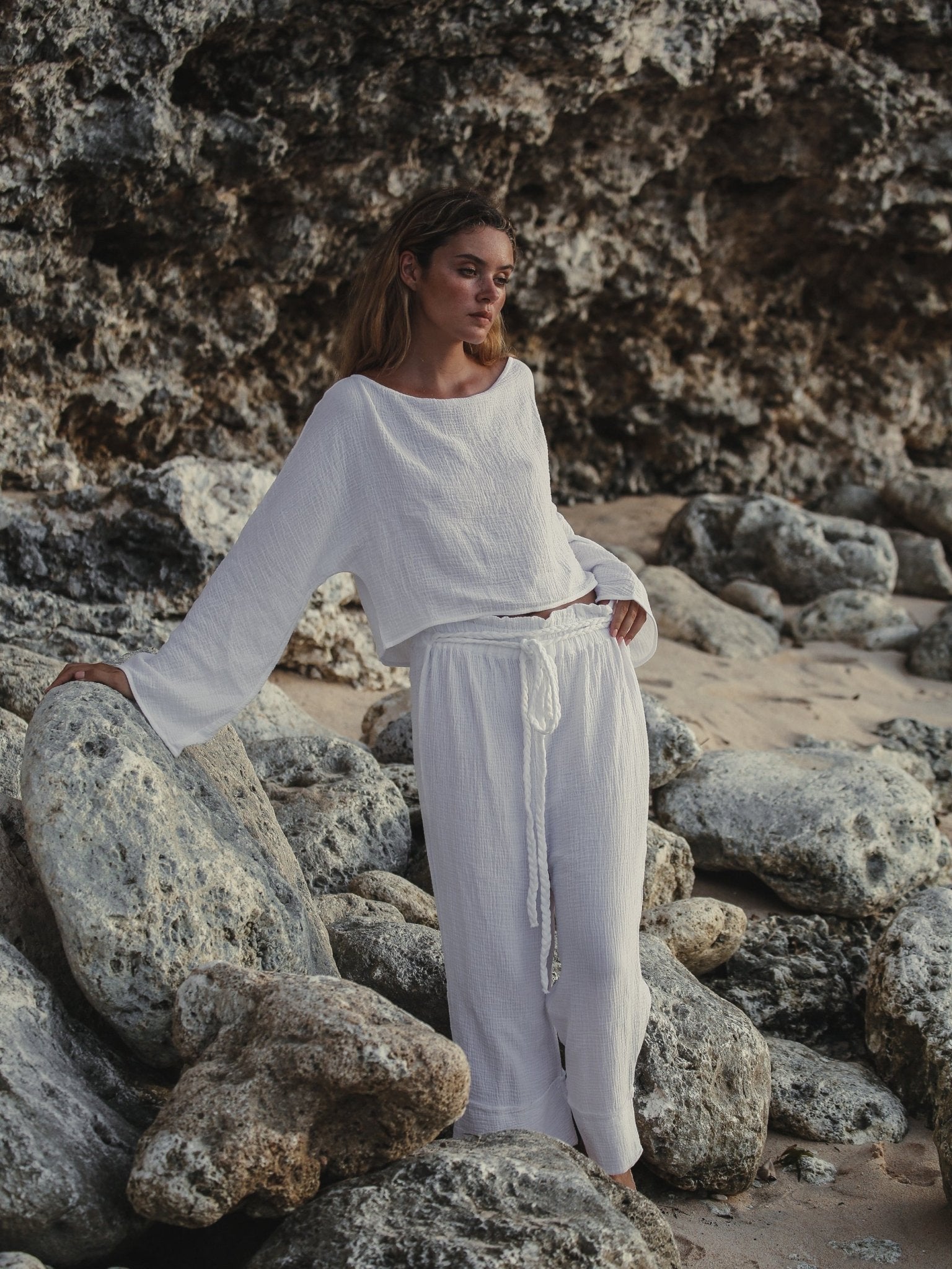 Paloma Paper Bag Pants - White - Mack & Harvie