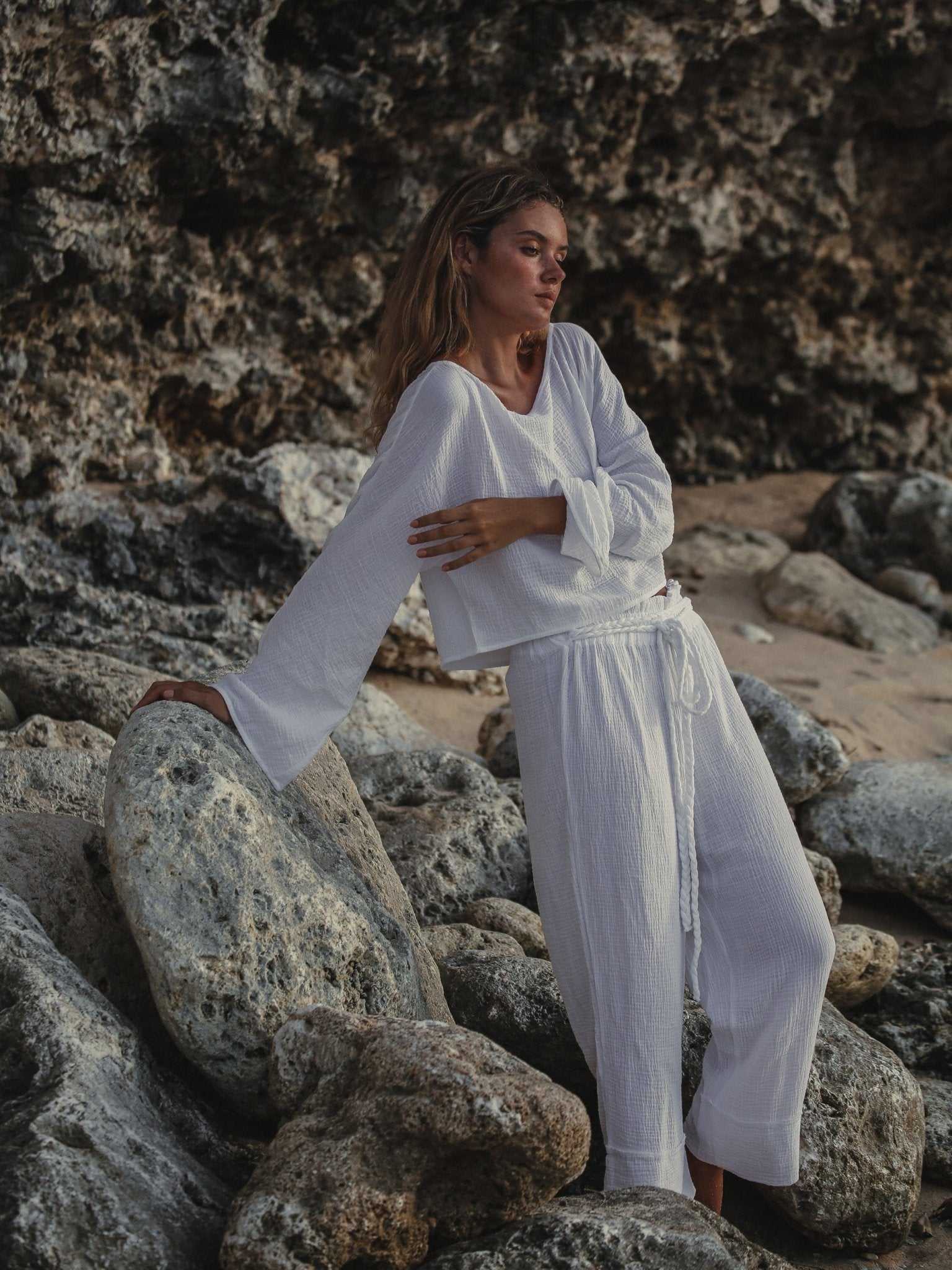 Paloma Paper Bag Pants - White - Mack & Harvie
