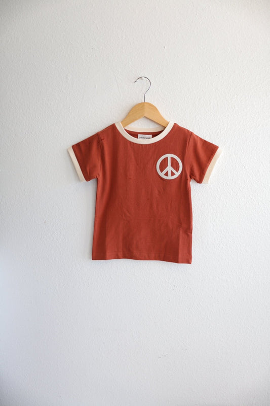 Peace Embroidered Ringer in Auburn - Mack & Harvie