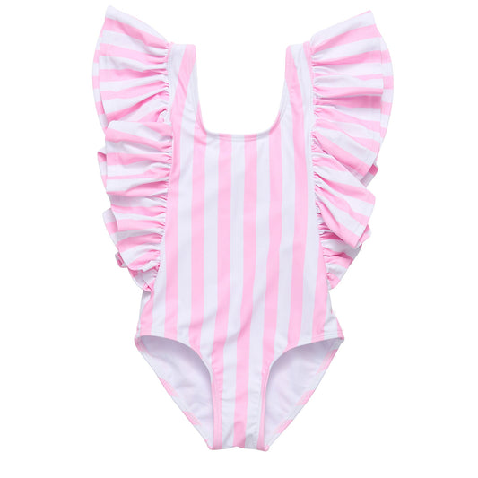 Pink Stripe Wide Frill Swimsuit - Mack & Harvie