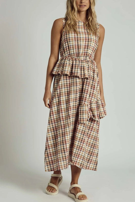 Plaid Ruffle Mide Dress