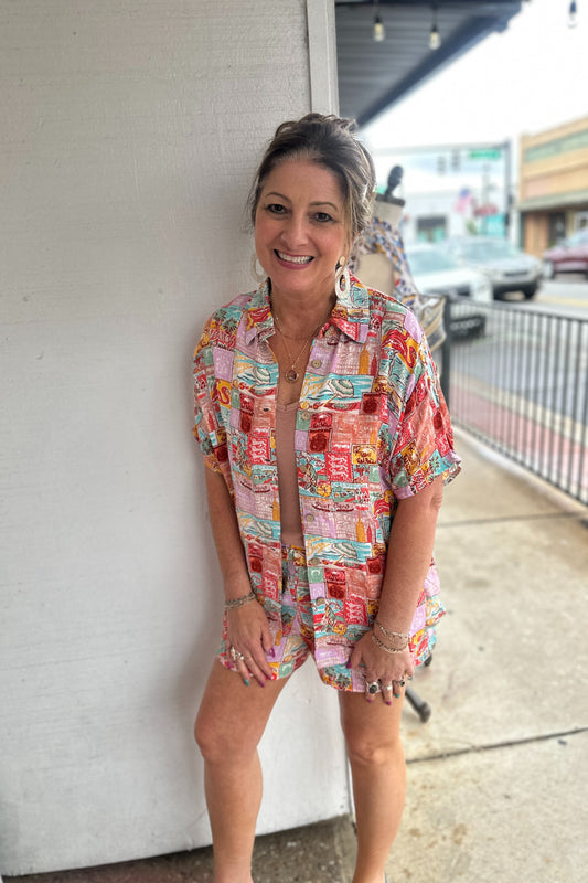 Postcard Elastic Shorts
