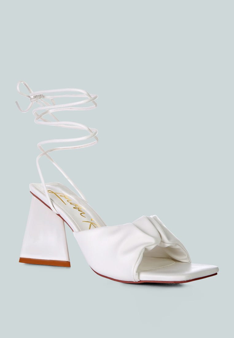 Primavera Ruched Triangular Heel Lace Up Sandal - Mack & Harvie