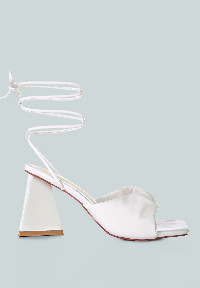 Primavera Ruched Triangular Heel Lace Up Sandal - Mack & Harvie