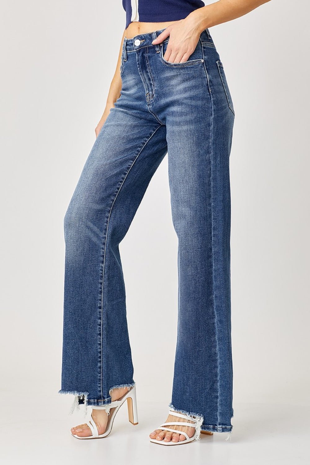 Risen Full Size High Rise Frayed Hem Wide Leg Jeans - Mack & Harvie
