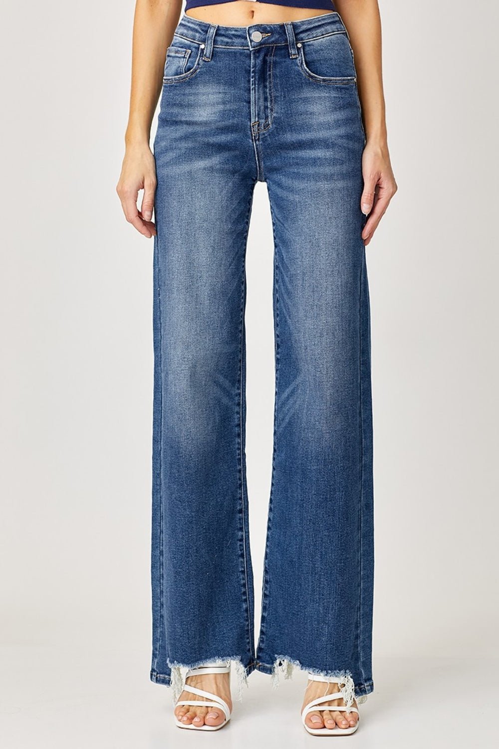 Risen Full Size High Rise Frayed Hem Wide Leg Jeans - Mack & Harvie