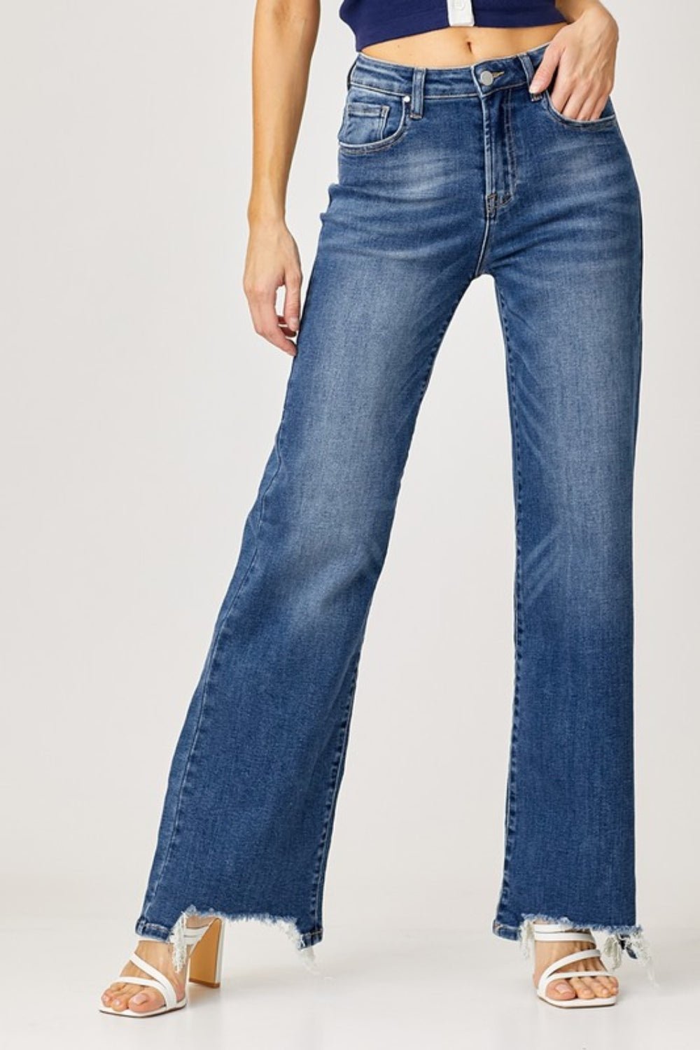 Risen Full Size High Rise Frayed Hem Wide Leg Jeans - Mack & Harvie