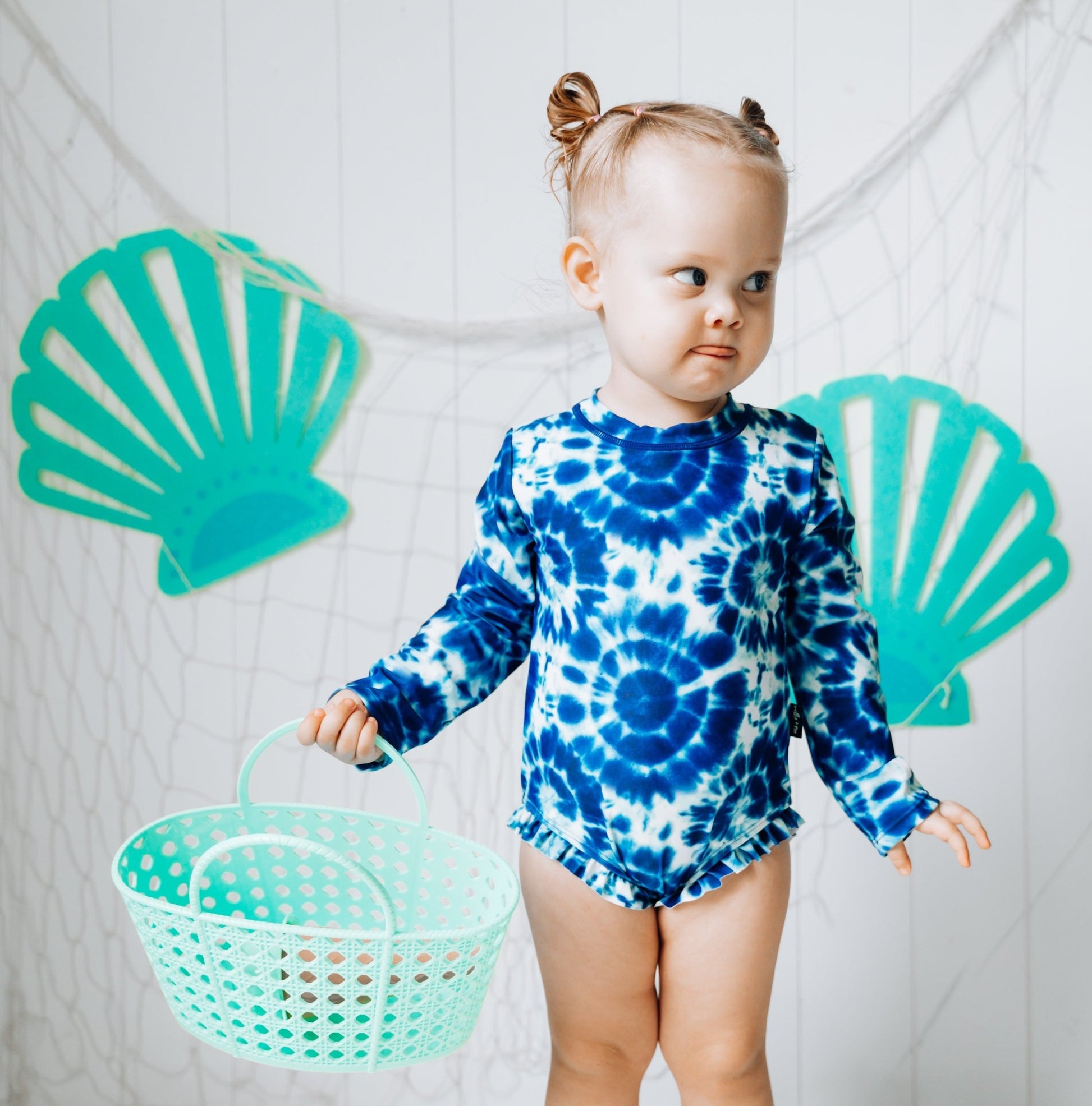 RUFFLE RASH GUARD- Blue Tie Dye - Mack & Harvie