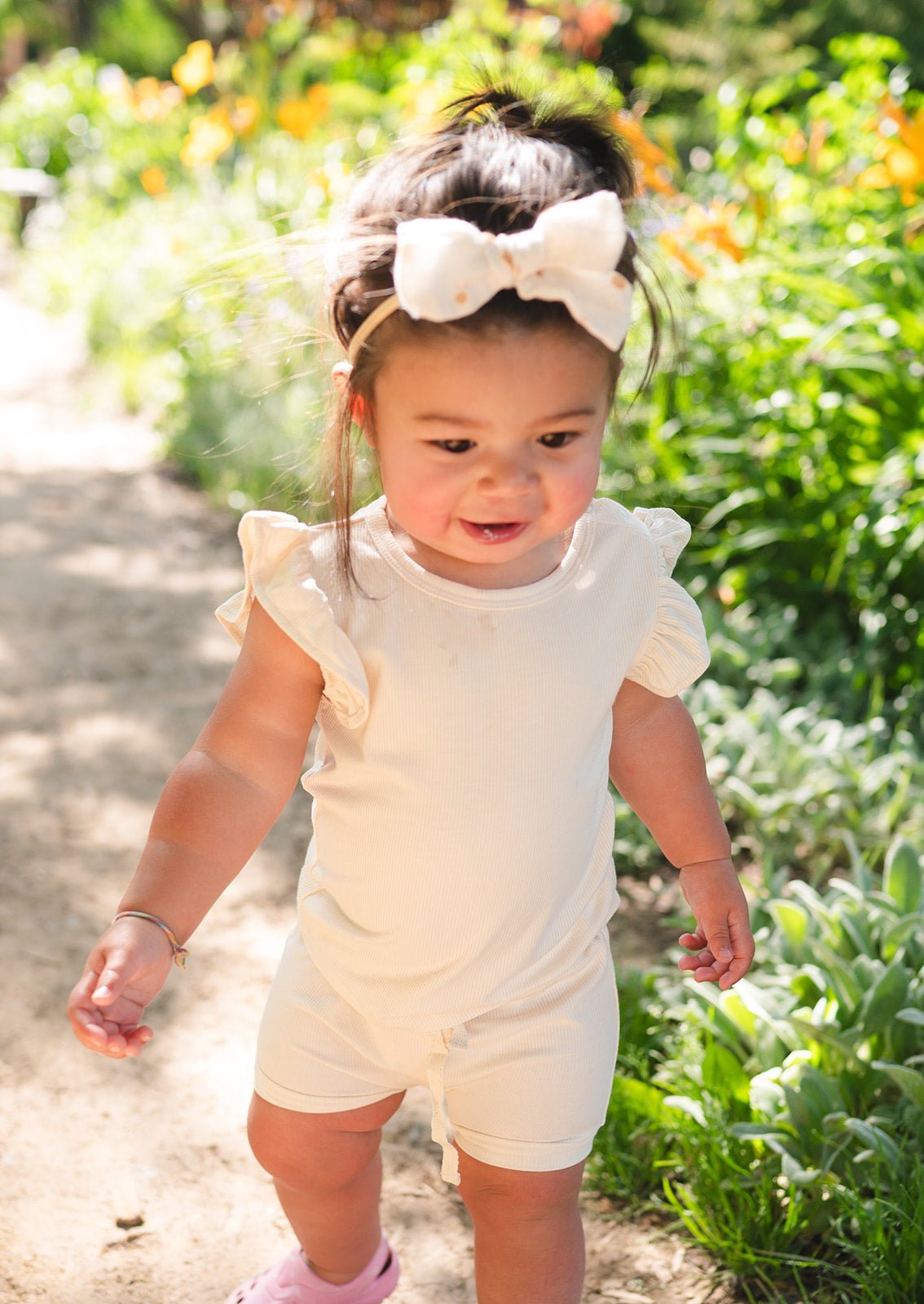 Ruffle Ribbed Short Set - Cream - Mack & Harvie
