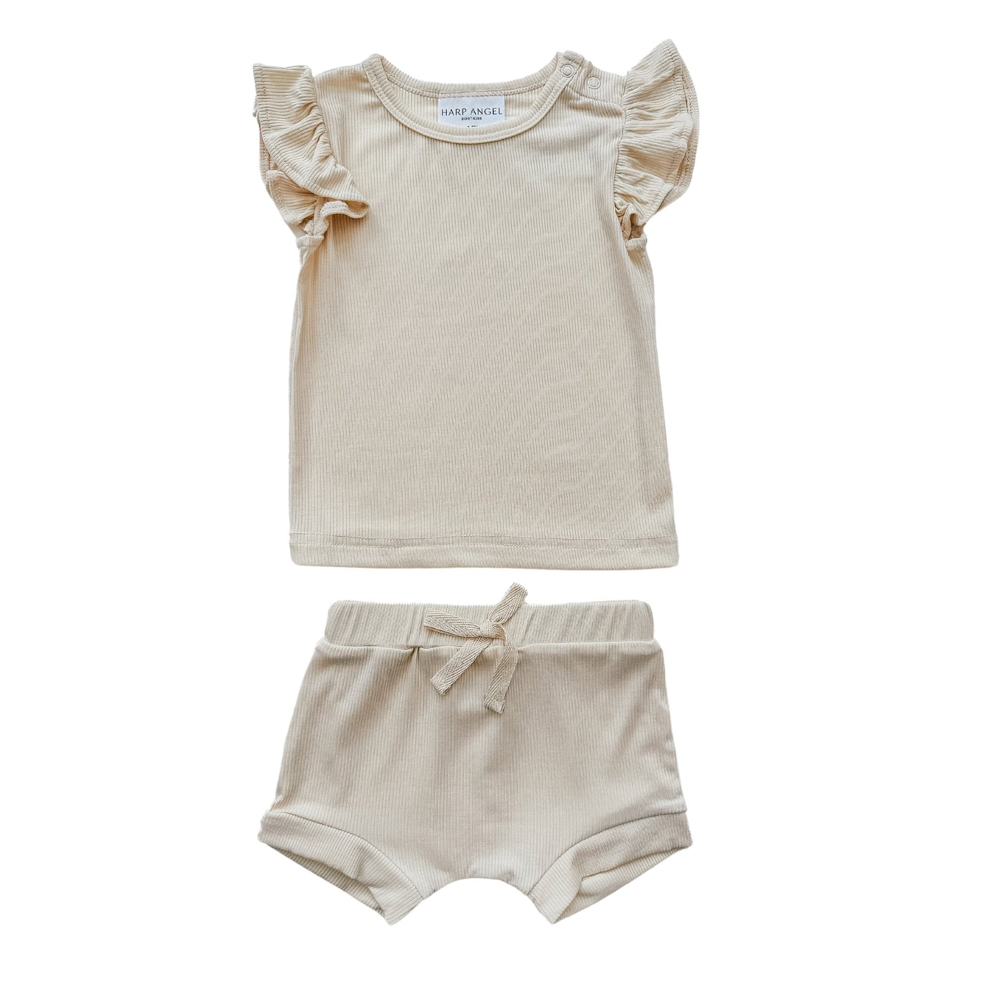 Ruffle Ribbed Short Set - Cream - Mack & Harvie