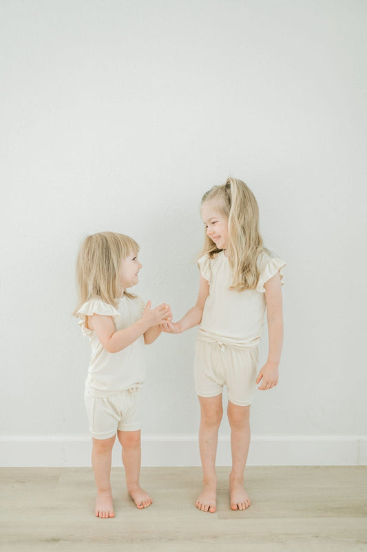 Ruffle Ribbed Short Set - Cream - Mack & Harvie