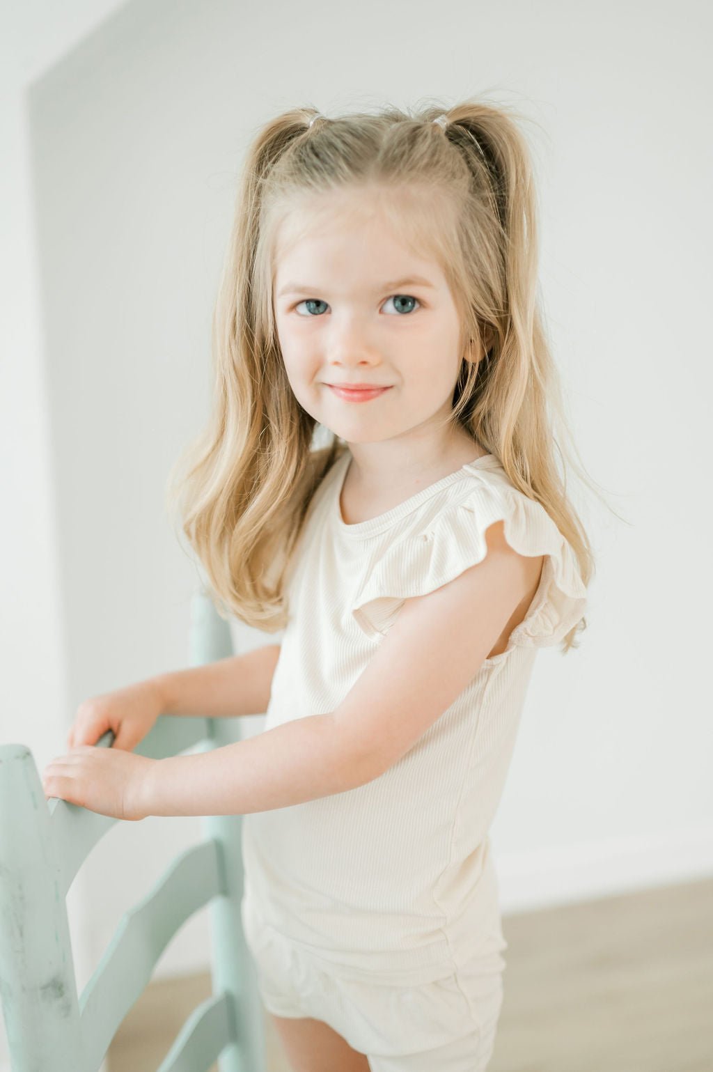 Ruffle Ribbed Short Set - Cream - Mack & Harvie