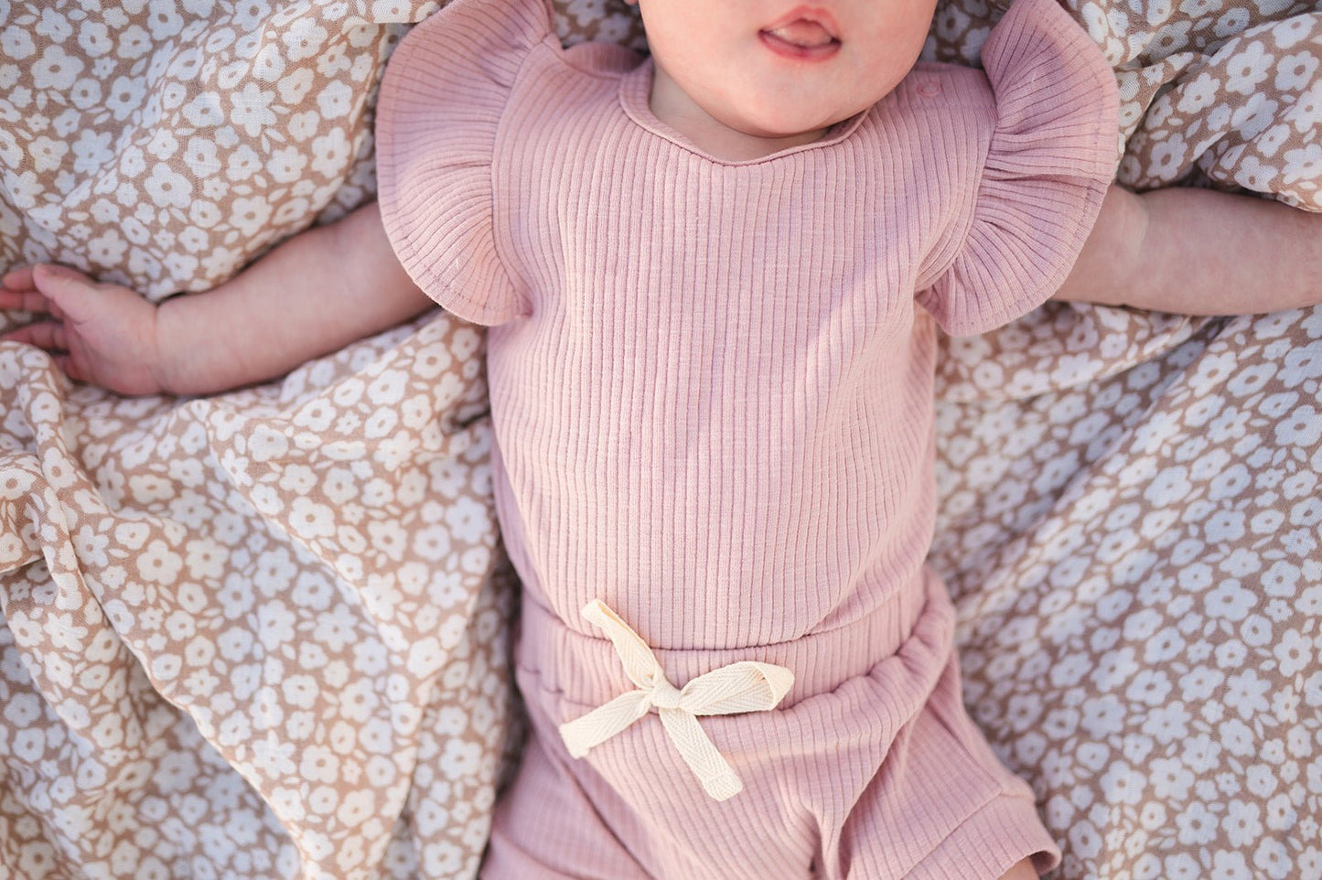 Ruffle Ribbed Short Set - Dusty Rose - Mack & Harvie