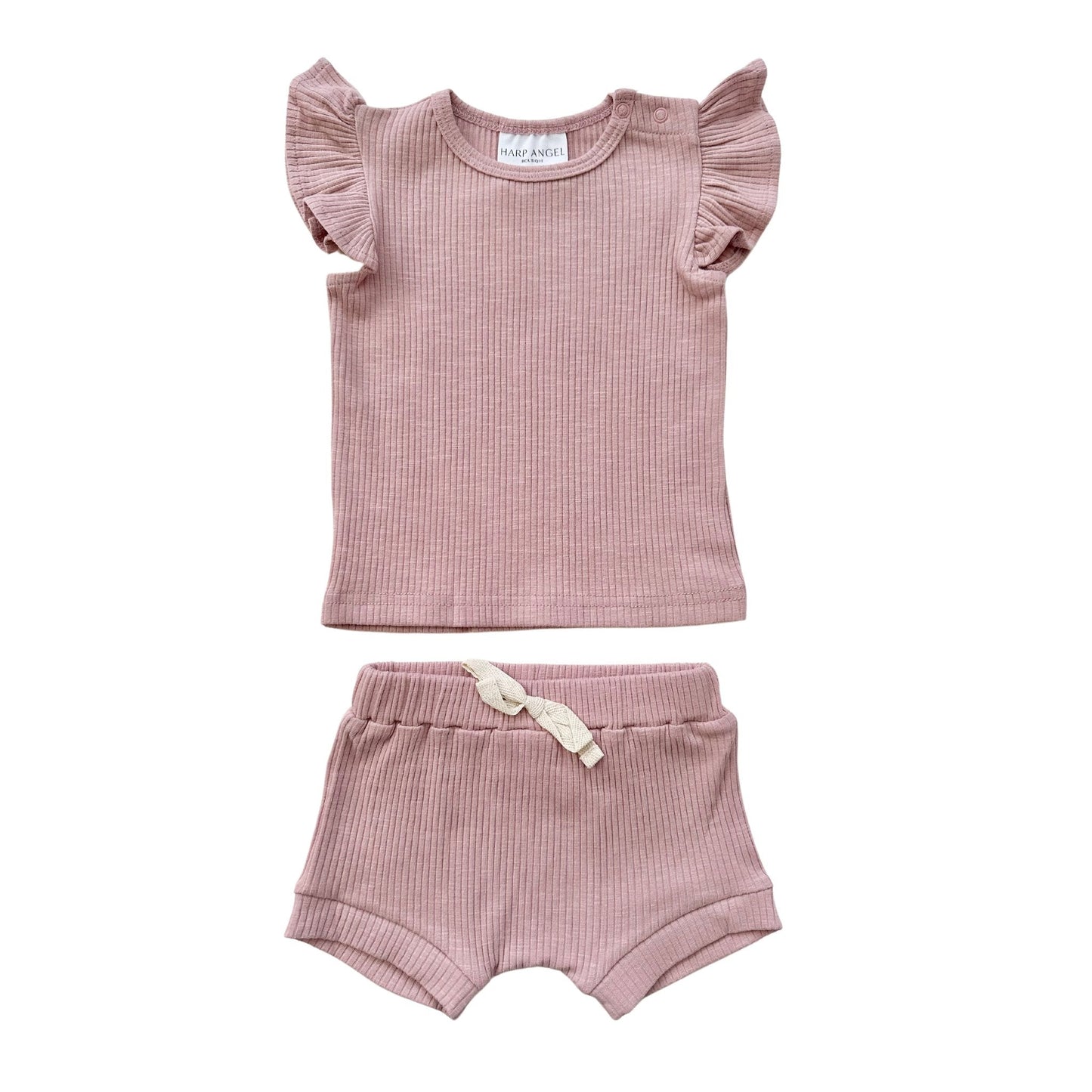 Ruffle Ribbed Short Set - Dusty Rose - Mack & Harvie