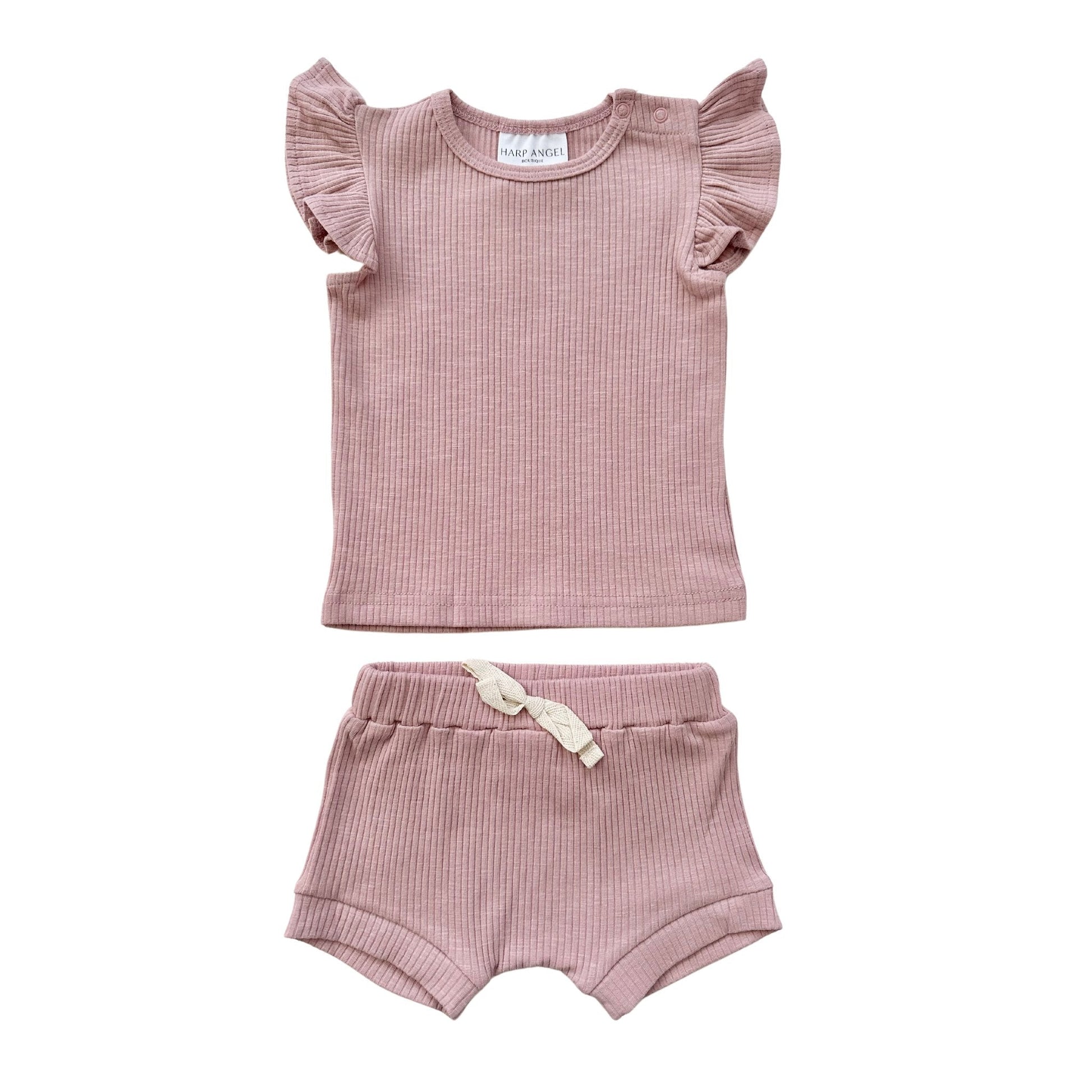 Ruffle Ribbed Short Set - Dusty Rose - Mack & Harvie