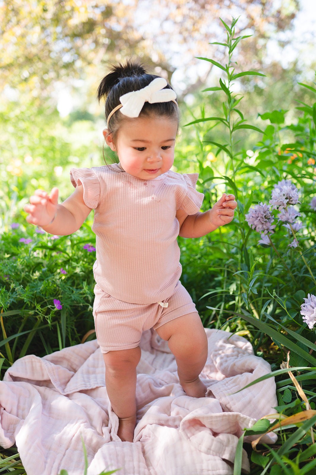 Ruffle Ribbed Short Set - Dusty Rose - Mack & Harvie
