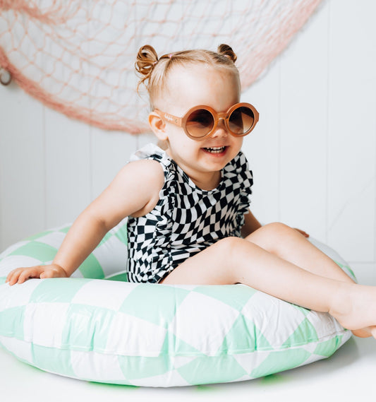 RUFFLE SWIMSUIT- B+W Dizzy Check - Mack & Harvie