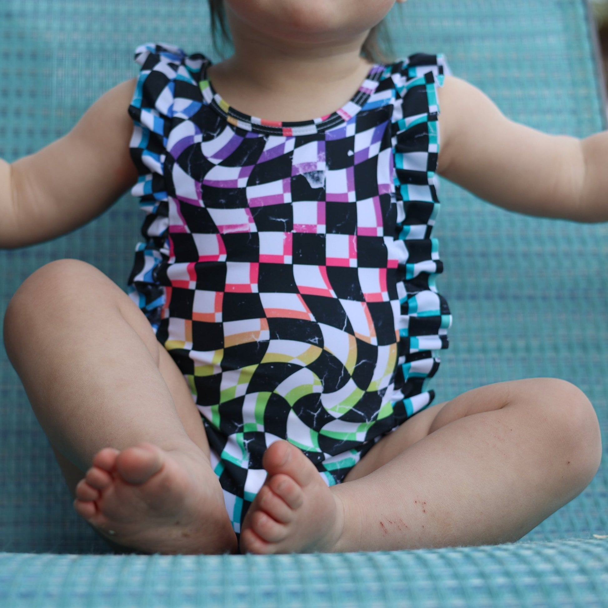 RUFFLE SWIMSUIT- Neon Check - Mack & Harvie