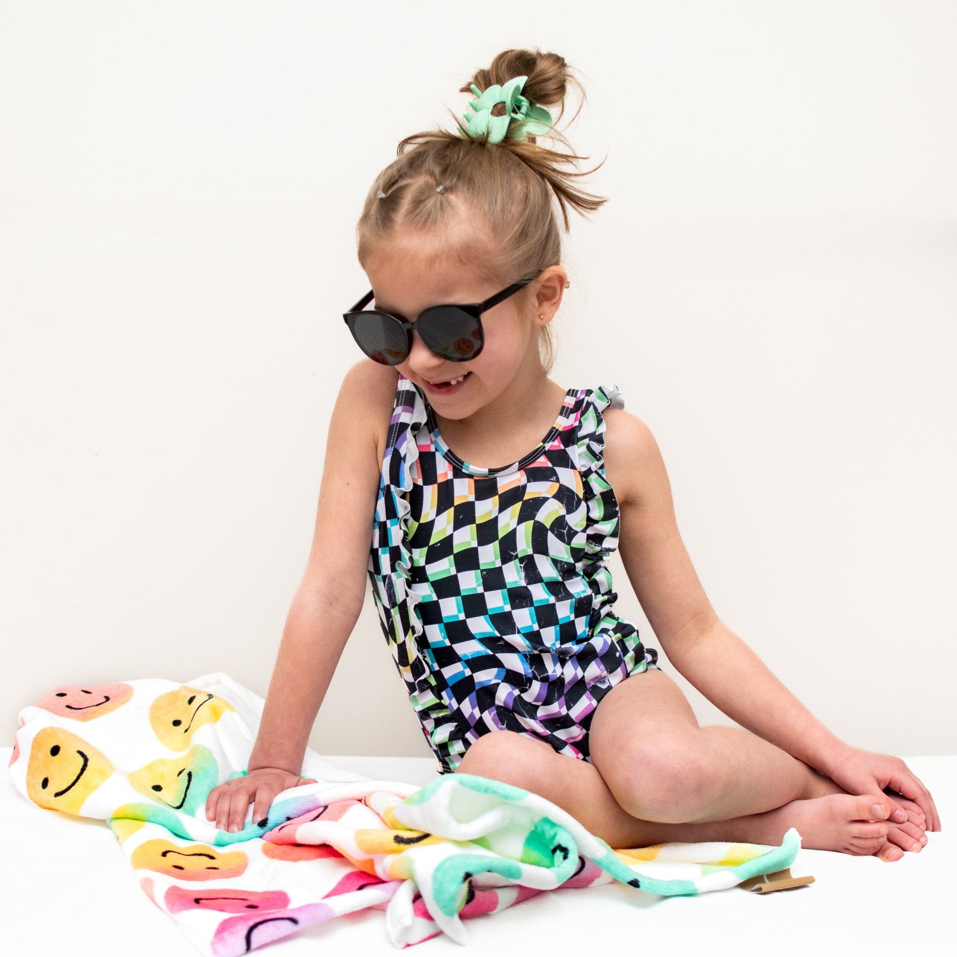 RUFFLE SWIMSUIT- Neon Check - Mack & Harvie